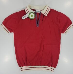 New OXKNIT Men’s Knit Polo Shirt Medium Red Short Sleeve Zip Retro 60s 70s NWT